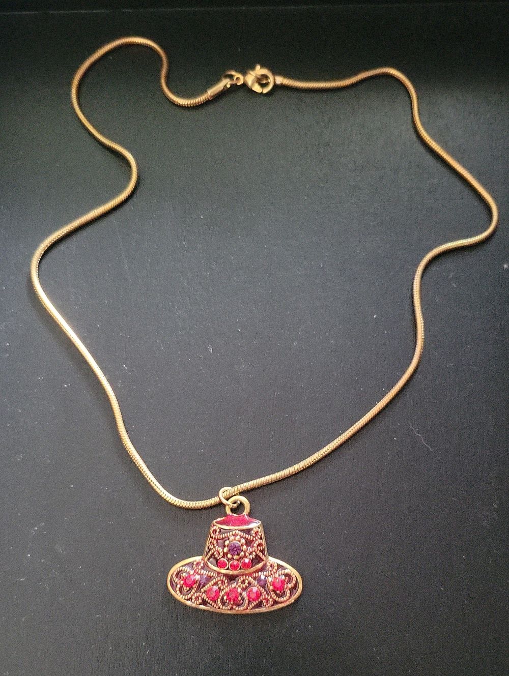 Gold-Tone Red And Purple Crystal Hat Pendant Necklace Red Hat Society